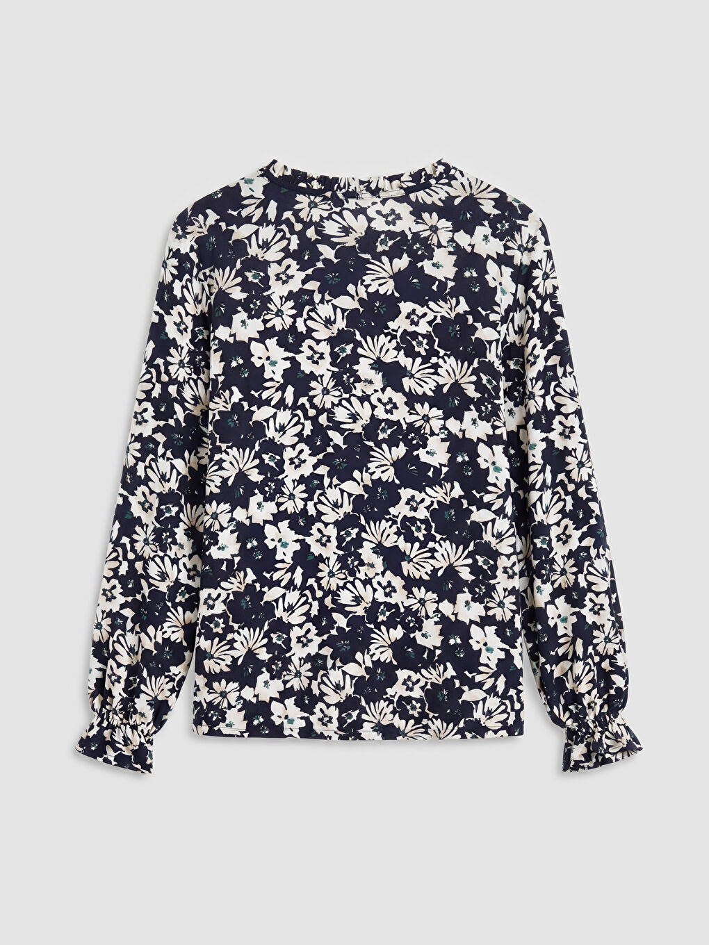 Lacivert Bağlamalı Yaka Çiçekli Bluz-5