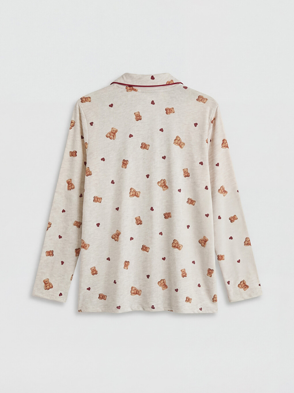 Bej Gömlek Yaka Desenli Hamile Pijama Üst-3