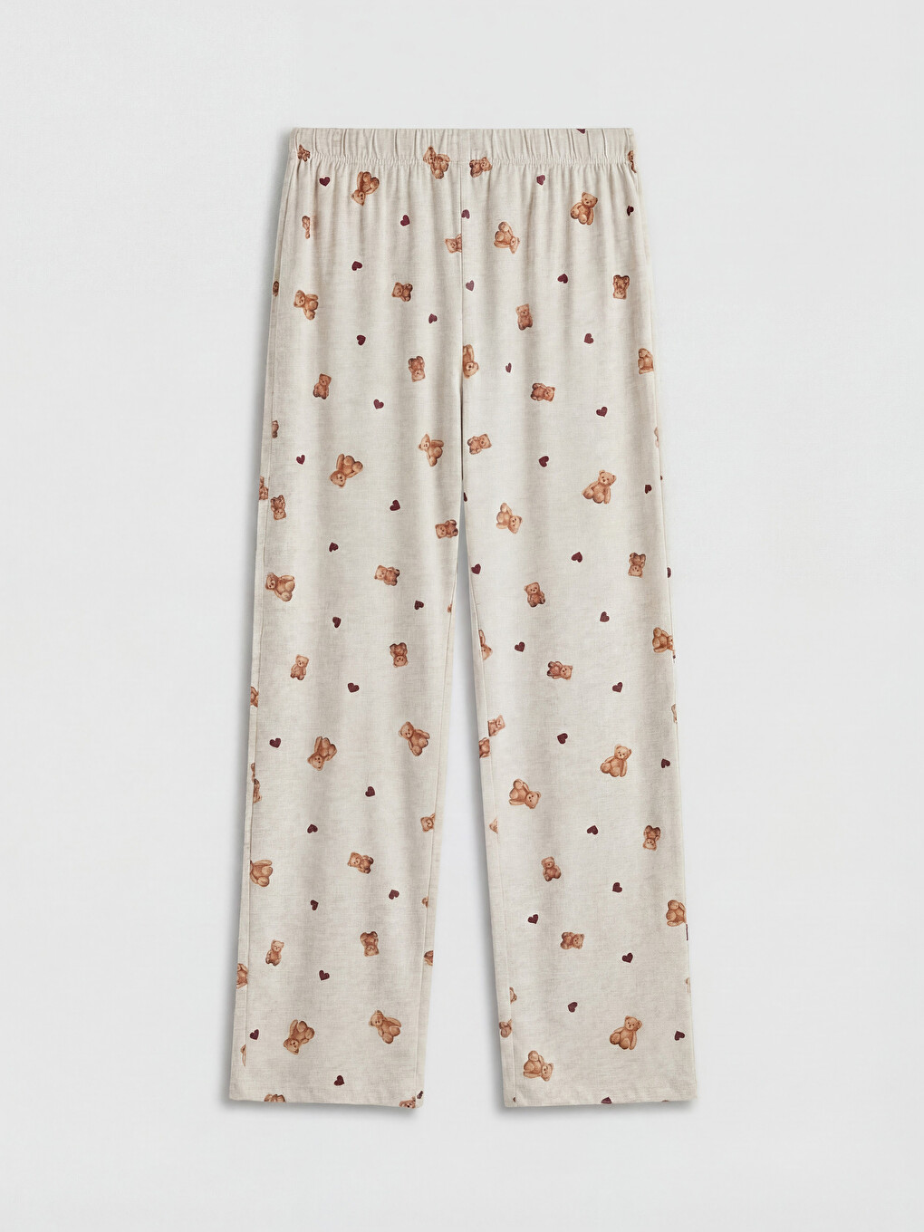 Bej Beli Lastikli Desenli Hamile Pijama Alt-1