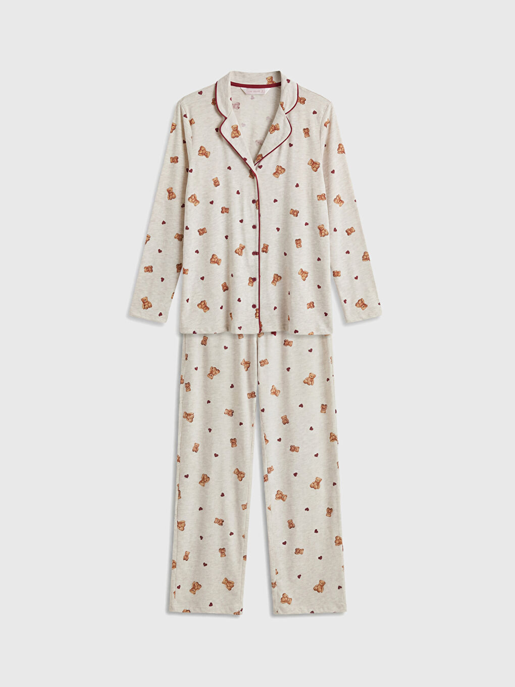 Bej Ayı Teddy Desenli Hamile Pijama Takım