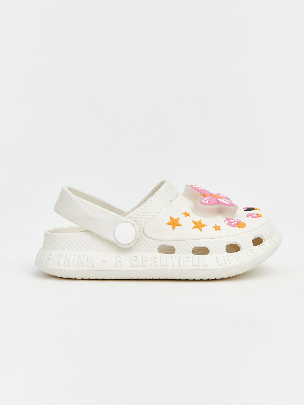 Ekru Kelebek Baskılı Kız Çocuk Plaj Sandaleti-2