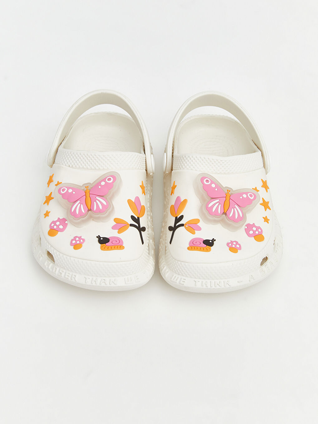 Ekru Kelebek Baskılı Kız Çocuk Plaj Sandaleti-3