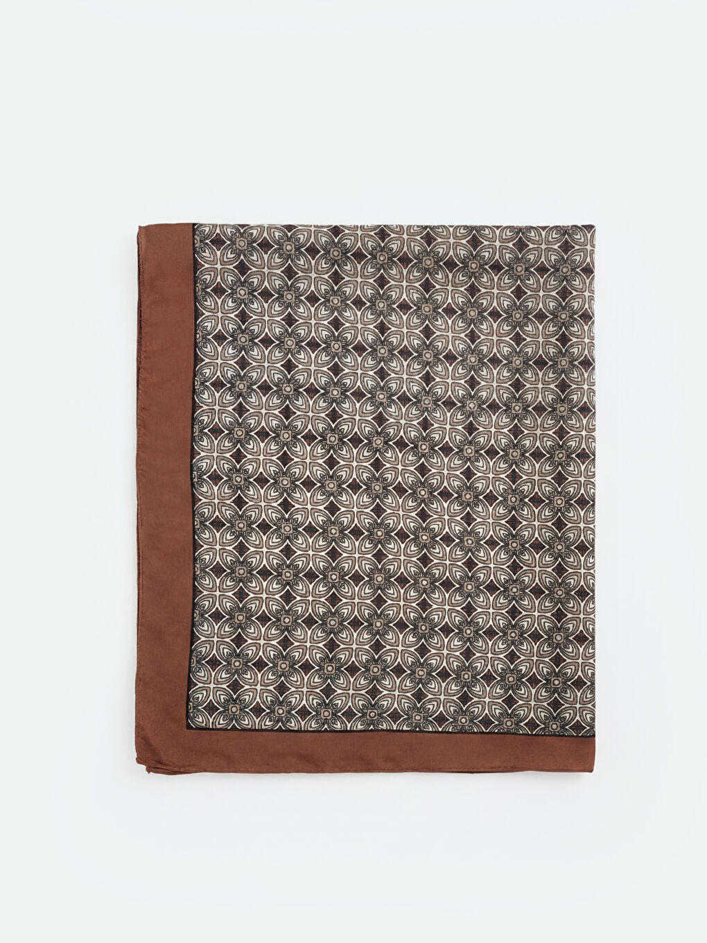 Kahverengi Geometrik ve Çiçek Desenli Kadın Şal-1