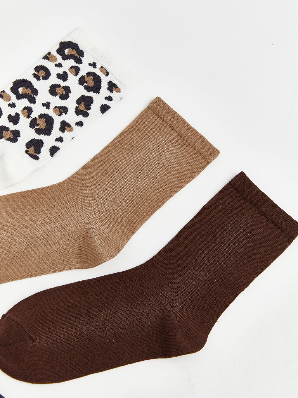 Bej Leopar Desenli Kadın Soket Çorap 5'li-1