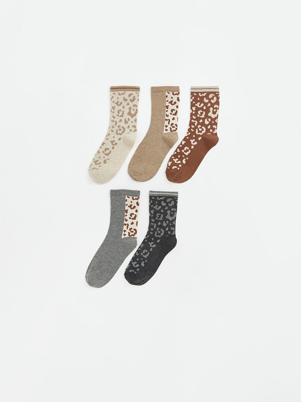 Bej Desenli Kadın Soket Çorap 5'li