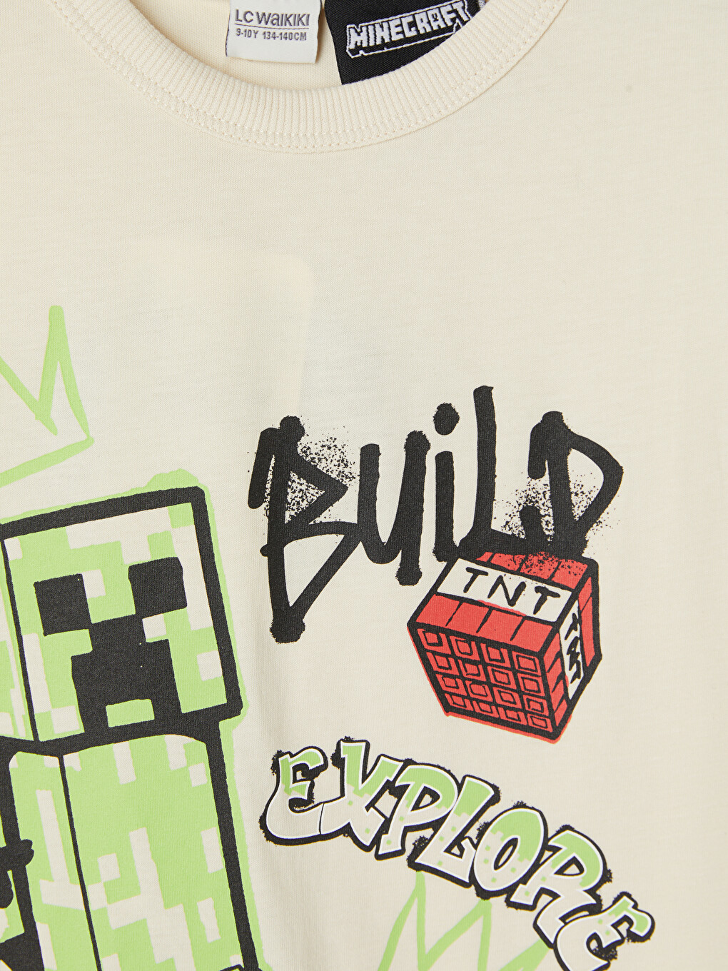 Bej Bisiklet Yaka Minecraft Baskılı Erkek Çocuk Atlet-1