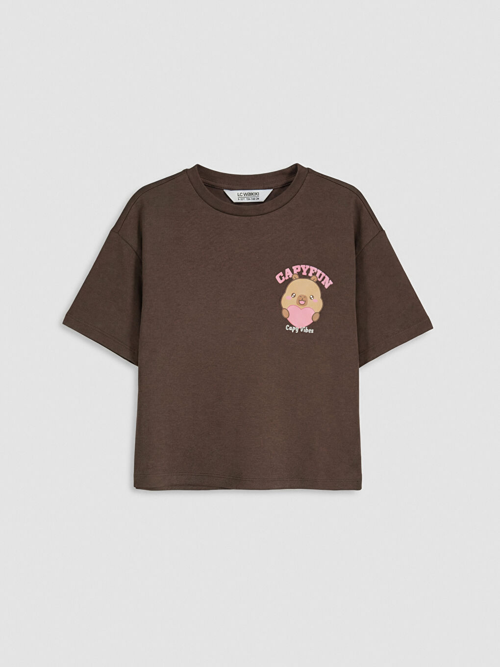 Kahverengi Capyfun Baskılı Kız Çocuk Tişört ve Eşofman Alt-1