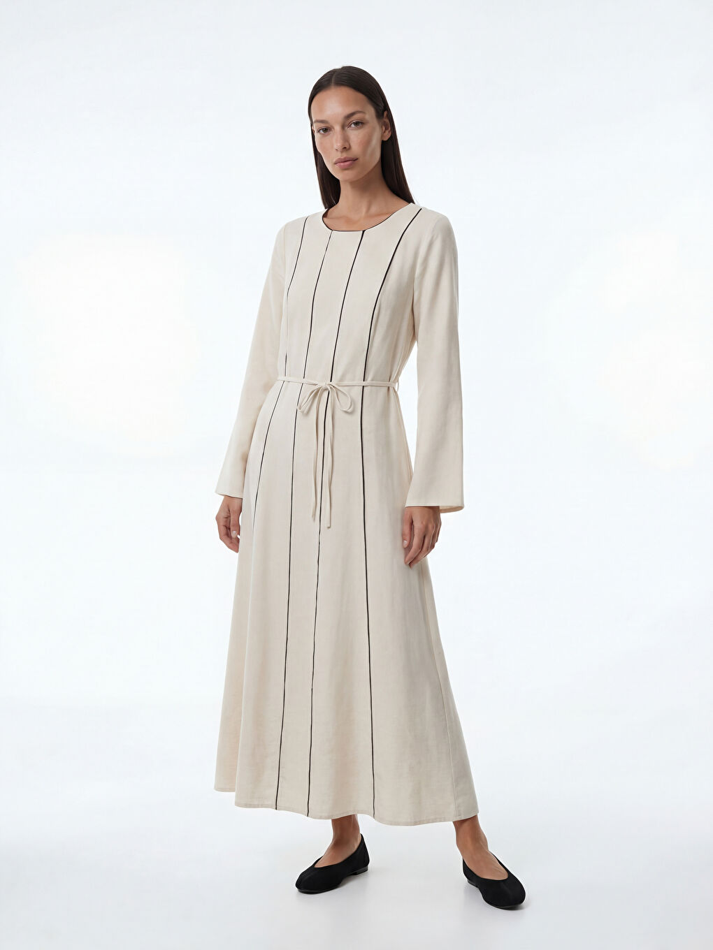 Crew Neck Linen Blend A-Line Dress