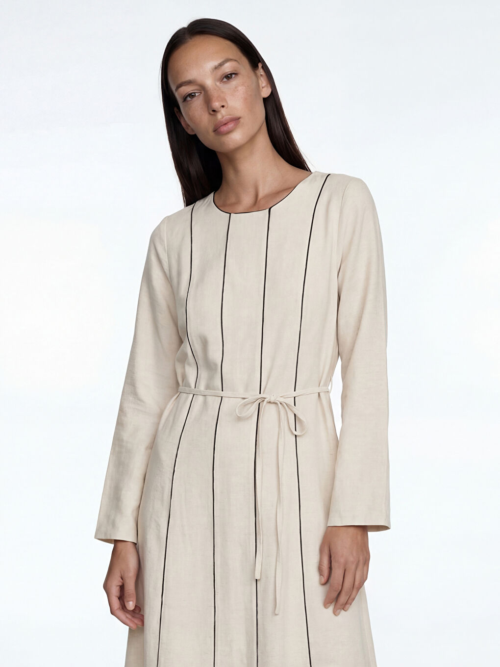 Crew Neck Linen Blend A-Line Dress-1
