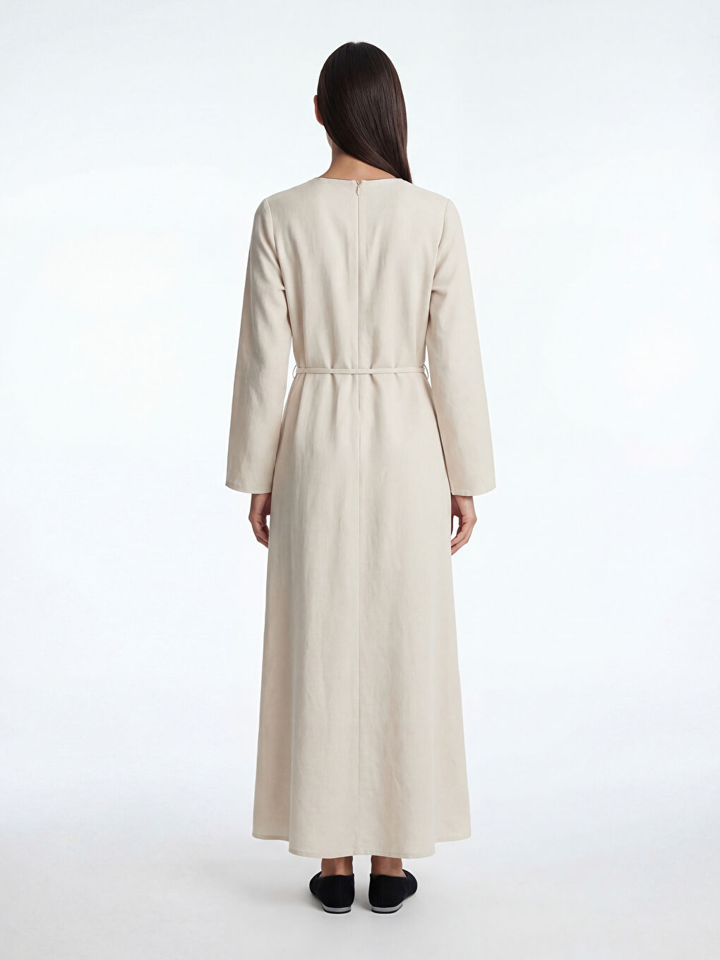 Crew Neck Linen Blend A-Line Dress-3