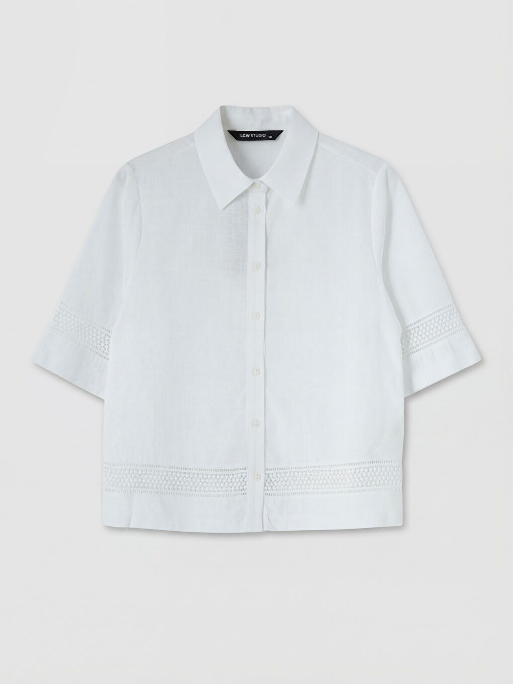 Beyaz Crop Kadın Gömlek-4