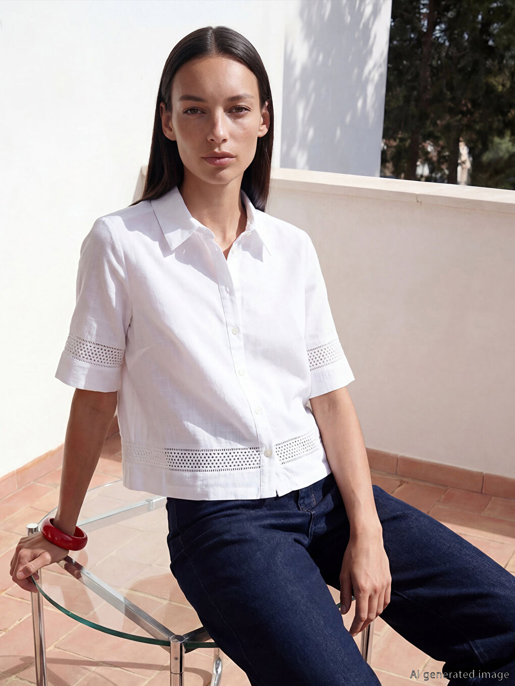 Beyaz Crop Kadın Gömlek