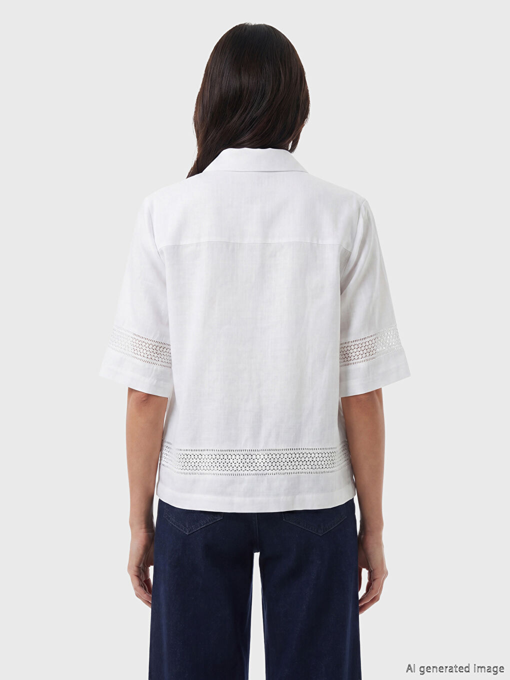 Beyaz Crop Kadın Gömlek-3
