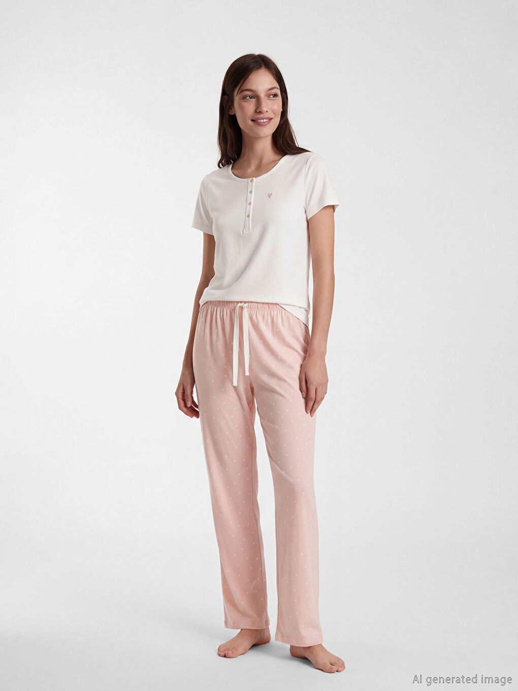 Pembe Bisiklet Yaka Kalp Baskılı Hamile Pijama Takımı