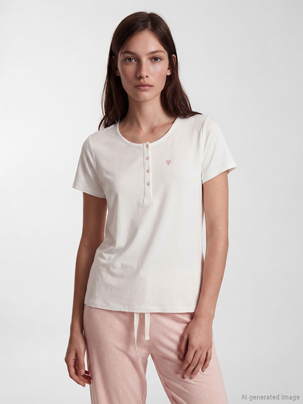 Pembe Bisiklet Yaka Kalp Baskılı Hamile Pijama Takımı-1