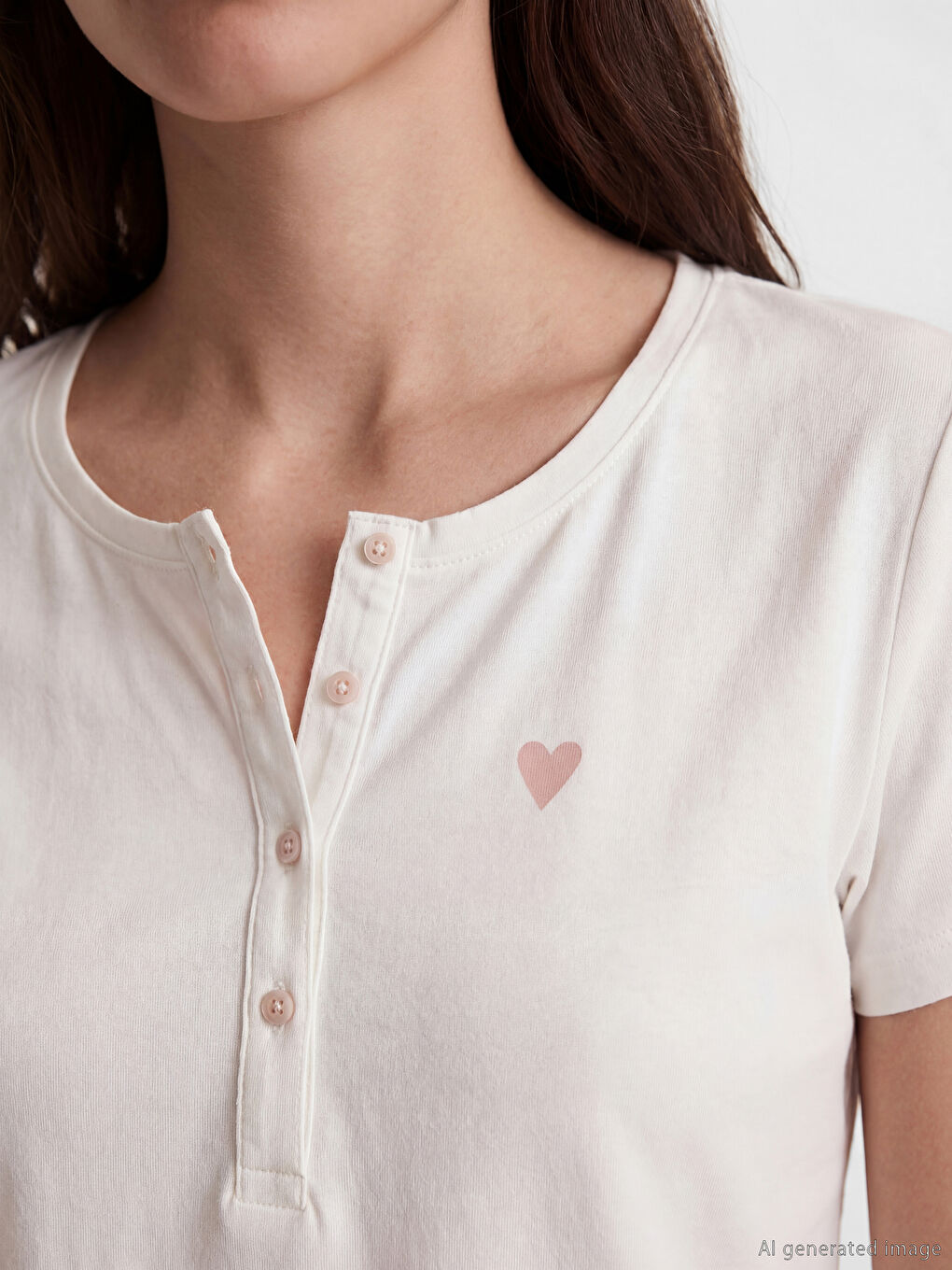 Pembe Bisiklet Yaka Kalp Baskılı Hamile Pijama Takımı-2