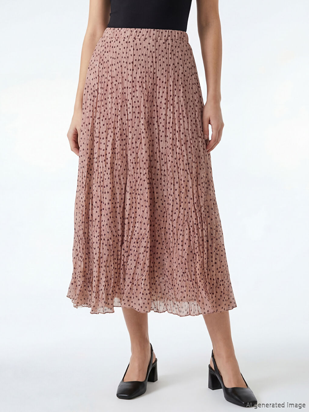 Pembe Beli Lastikli Puantiyeli Şifon Etek-1