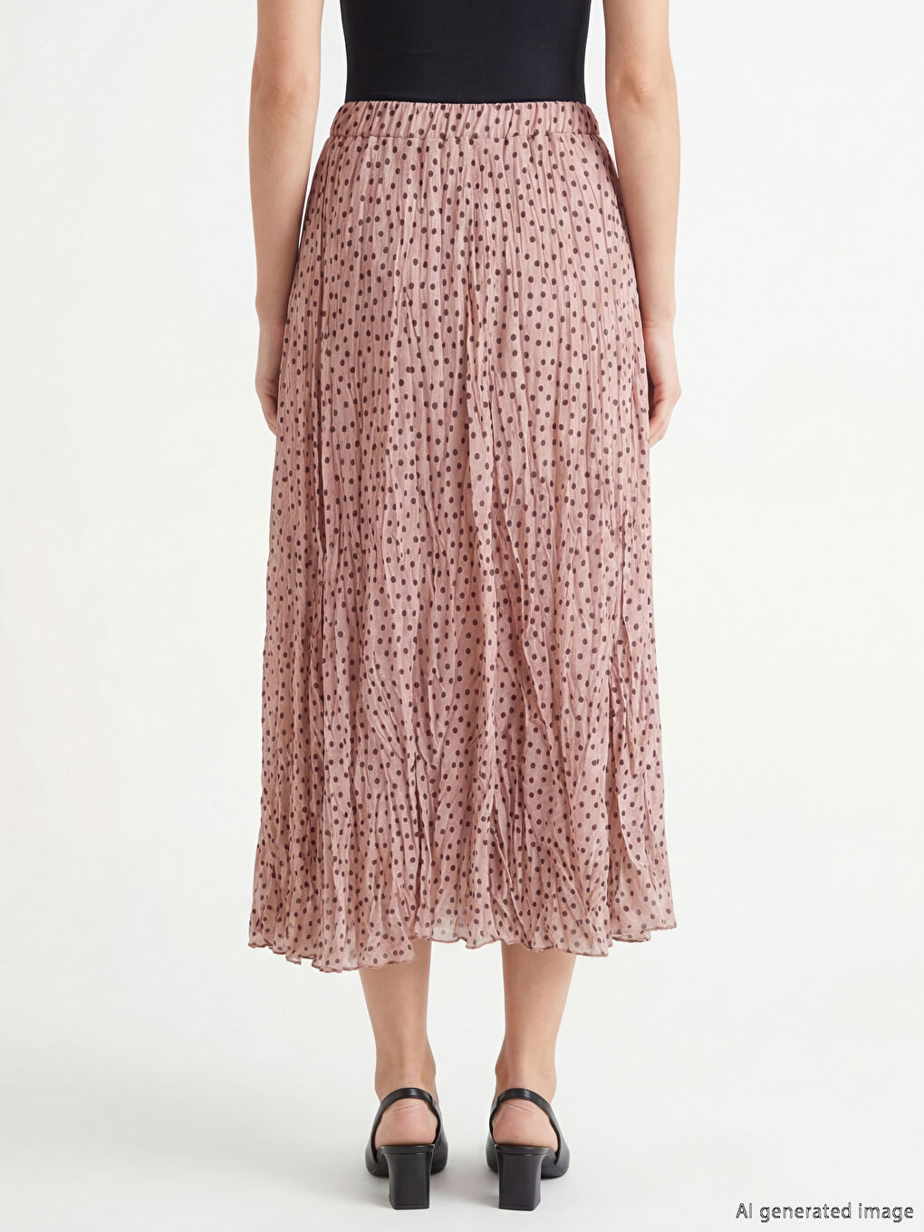 Pembe Beli Lastikli Puantiyeli Şifon Etek-3