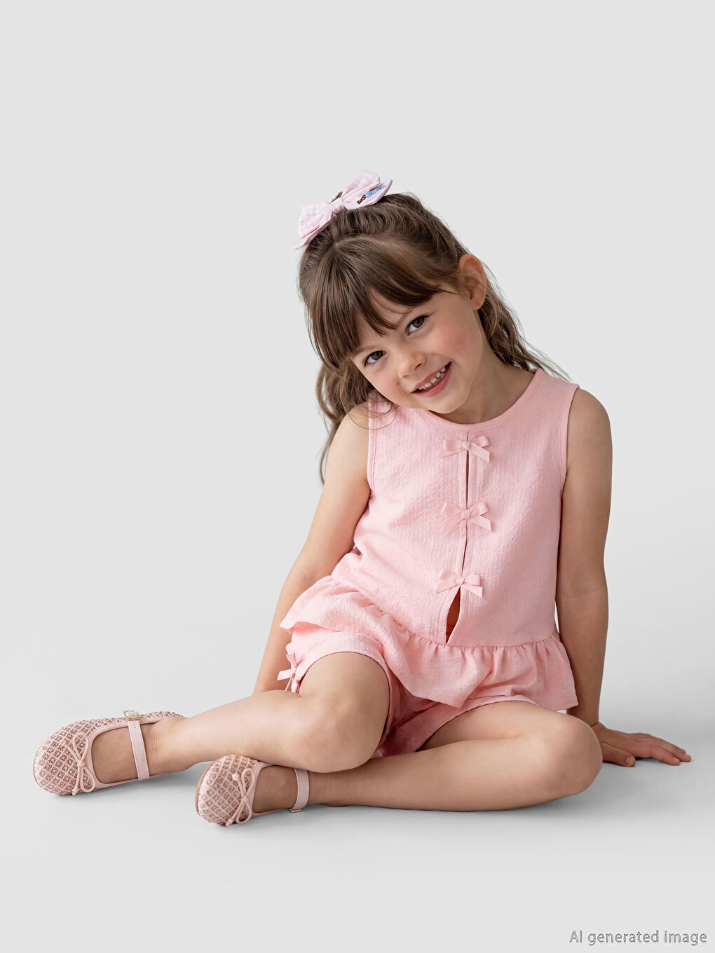 Pembe Fiyonklu Kız Çocuk Bluz ve Şort-1