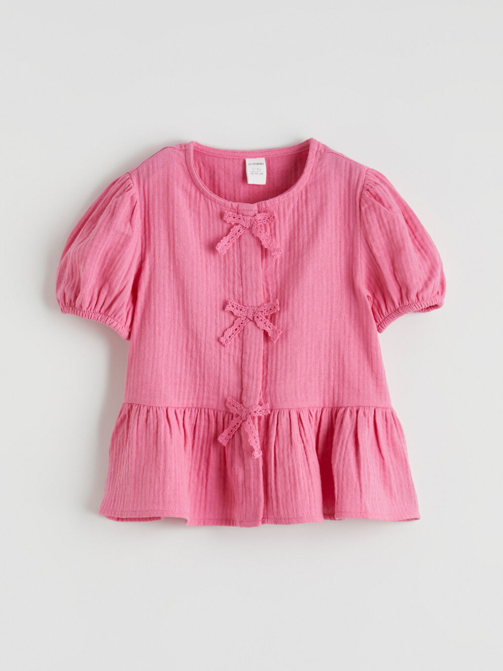 Pembe Bisiklet Yaka Fiyonk Detaylı Kız Çocuk Bluz ve Pantolon-1