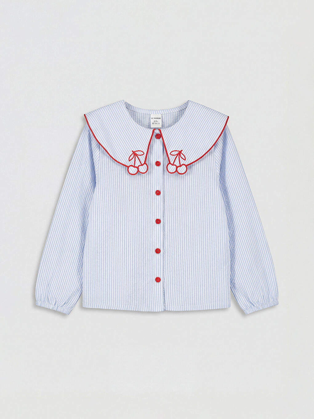 Mavi Bebe Yaka Nakışlı Kız Çocuk Gömlek