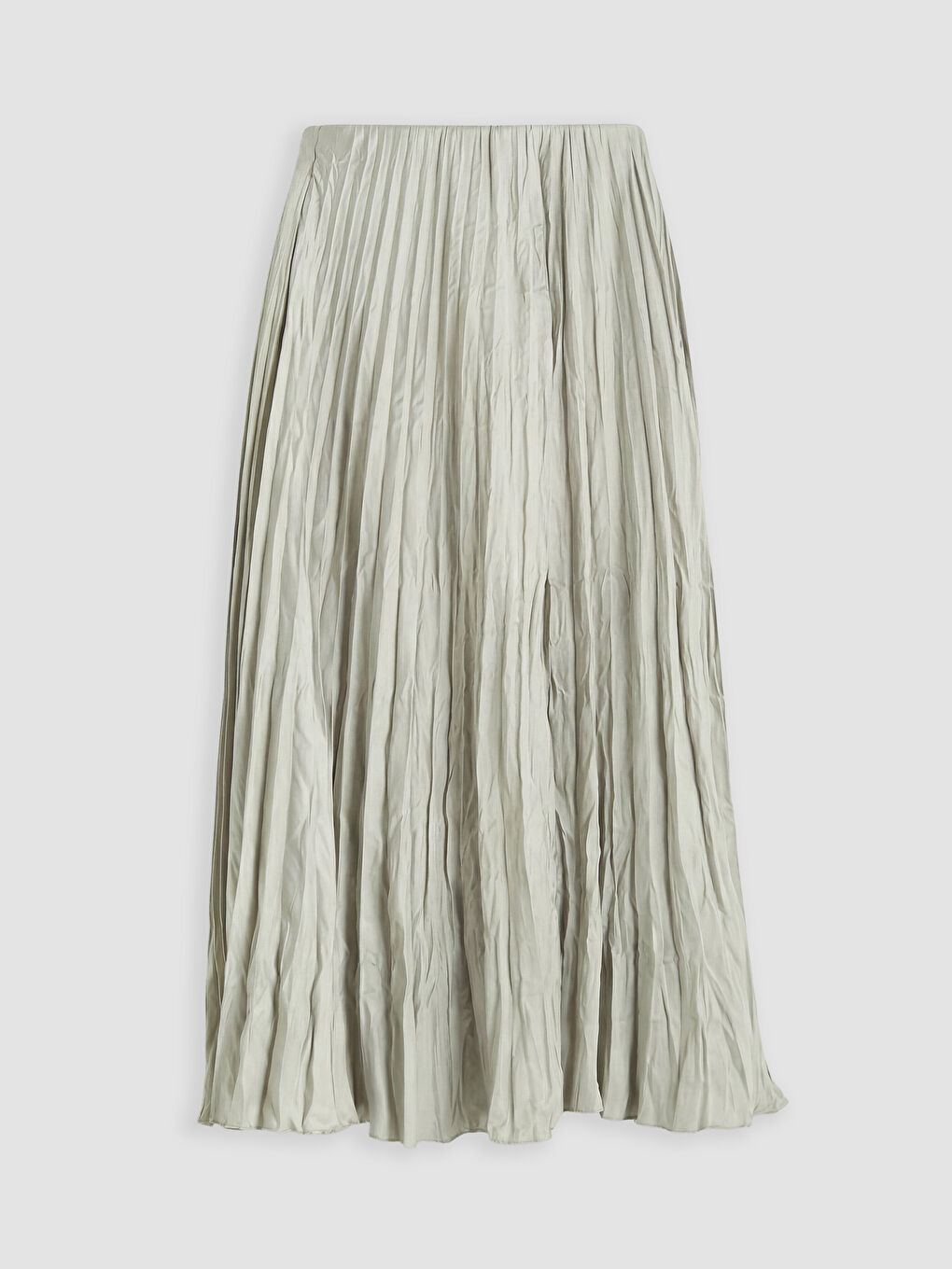 Yeşil Beli Lastikli Saten Pileli Etek