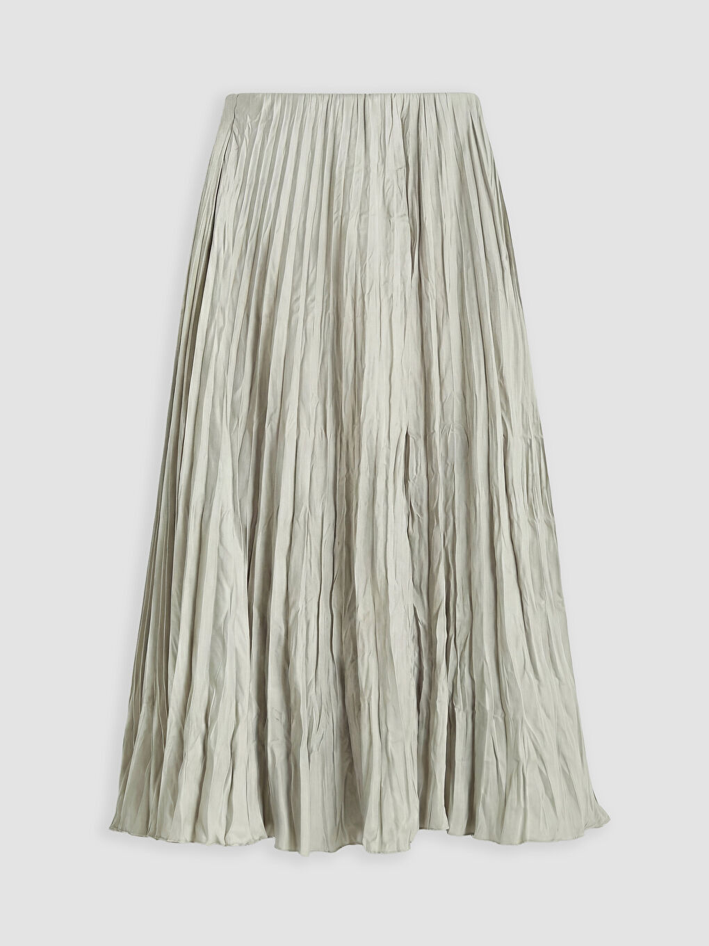 Yeşil Beli Lastikli Saten Pileli Etek-1