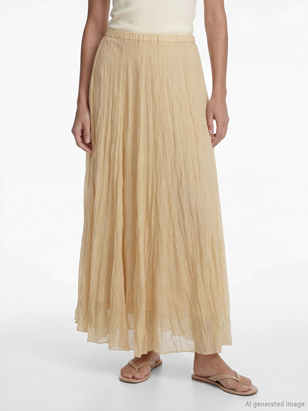 Sarı Beli Lastikli Dokulu Şifon Etek-2