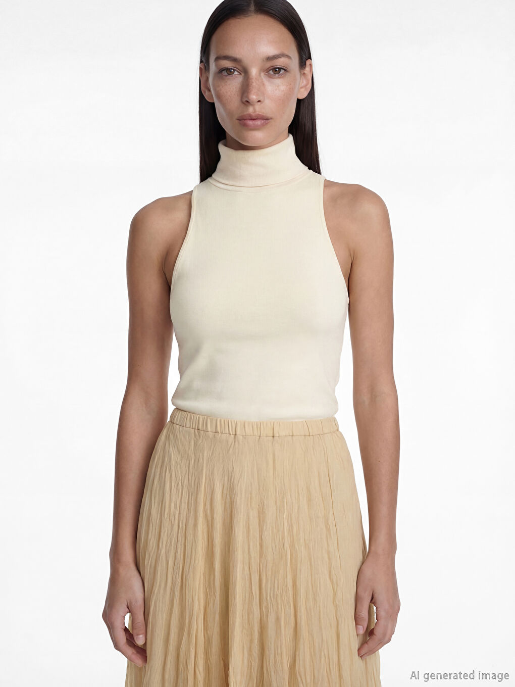 Sarı Beli Lastikli Dokulu Şifon Etek-3