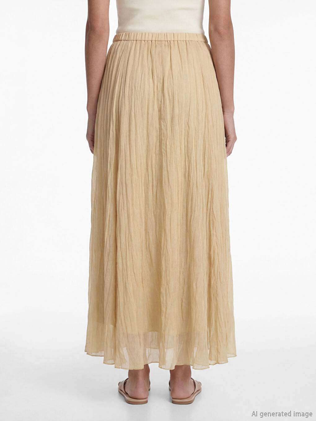 Sarı Beli Lastikli Dokulu Şifon Etek-4