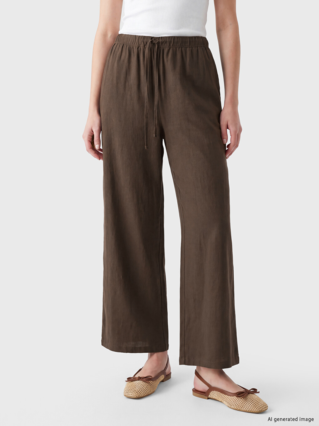Elastic Waist Linen Blend Women's Trousers-1