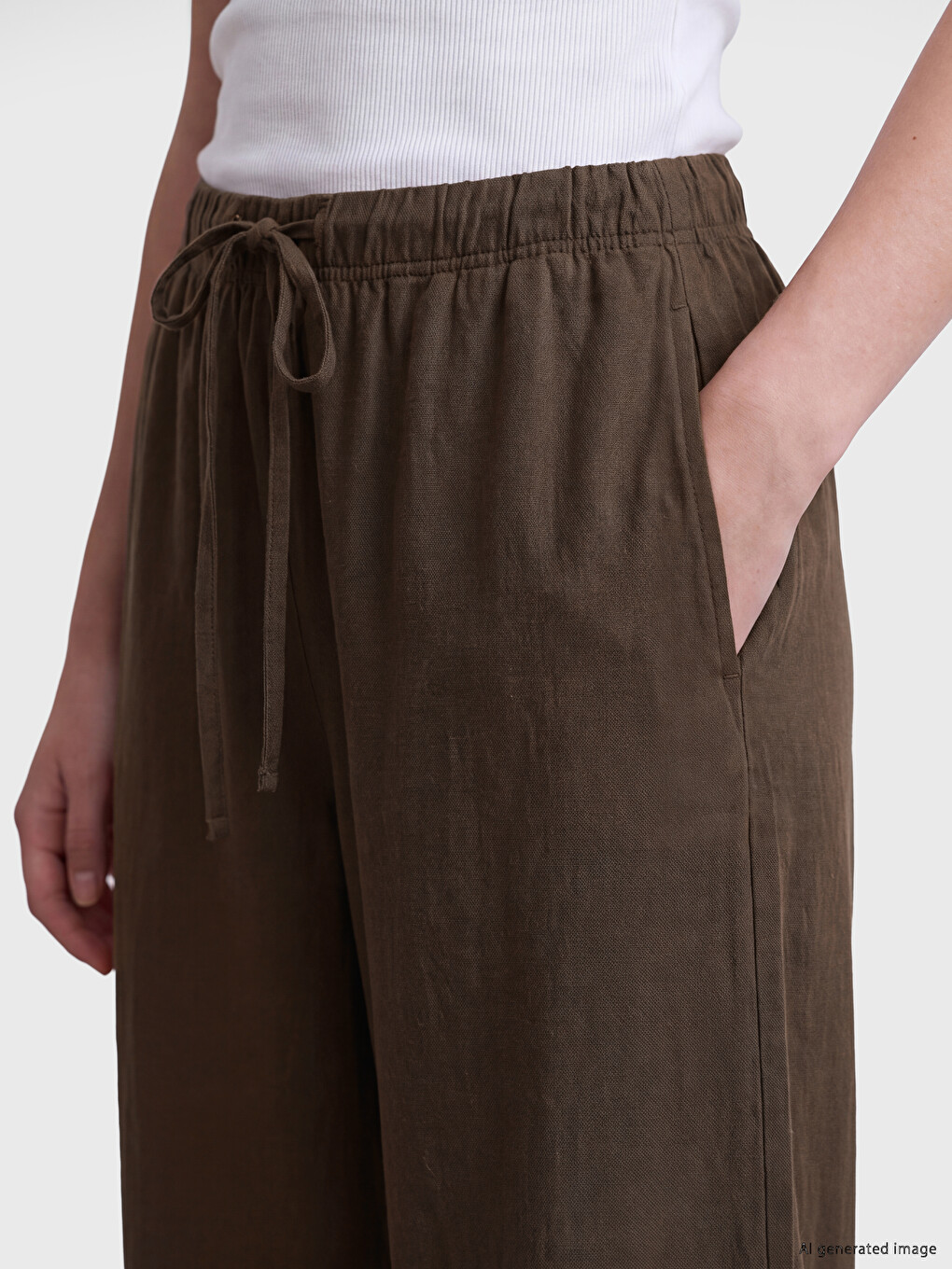 Elastic Waist Linen Blend Women's Trousers-2