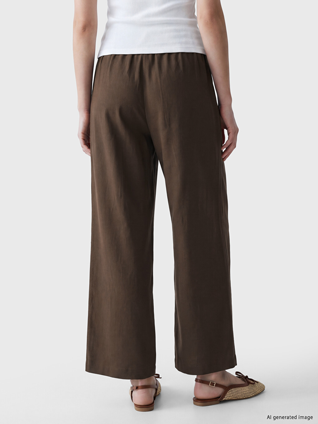 Elastic Waist Linen Blend Women's Trousers-3