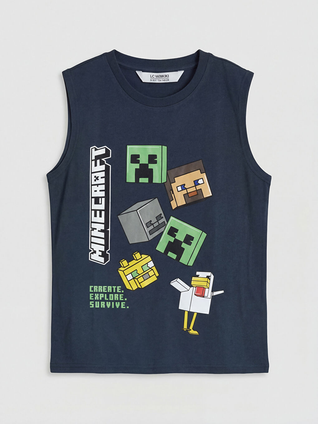 Lacivert Bisiklet Yaka Minecraft Baskılı Erkek Çocuk Atlet