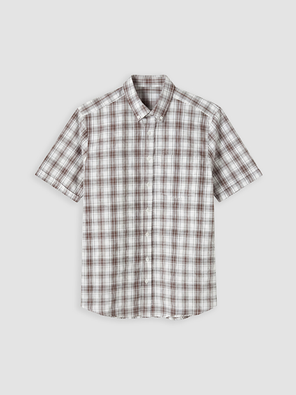 Kahverengi Regular Fit Ekose Poplin Erkek Gömlek