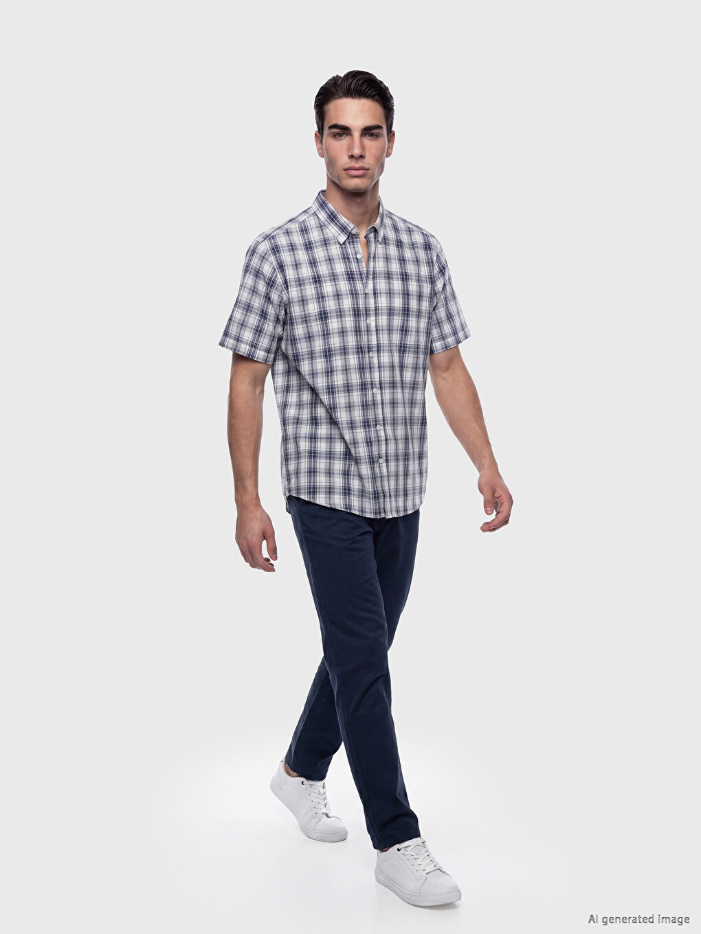 Regular Fit Plaid Poplin Men's Shirt-1