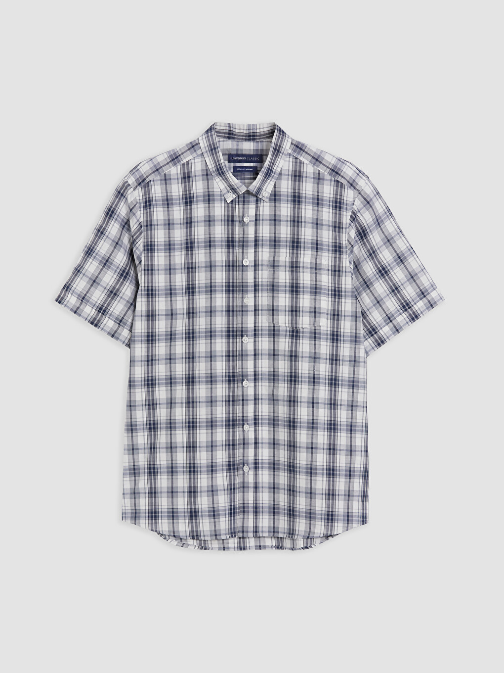 Lacivert Regular Fit Ekose Poplin Erkek Gömlek
