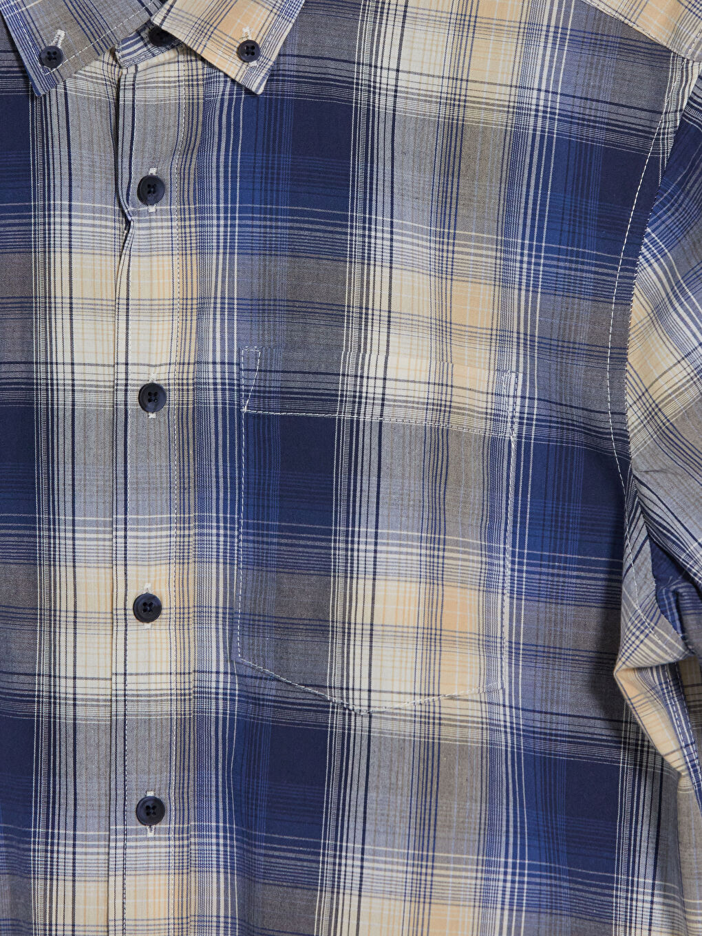 Sarı Regular Fit Ekose Poplin Erkek Gömlek-1