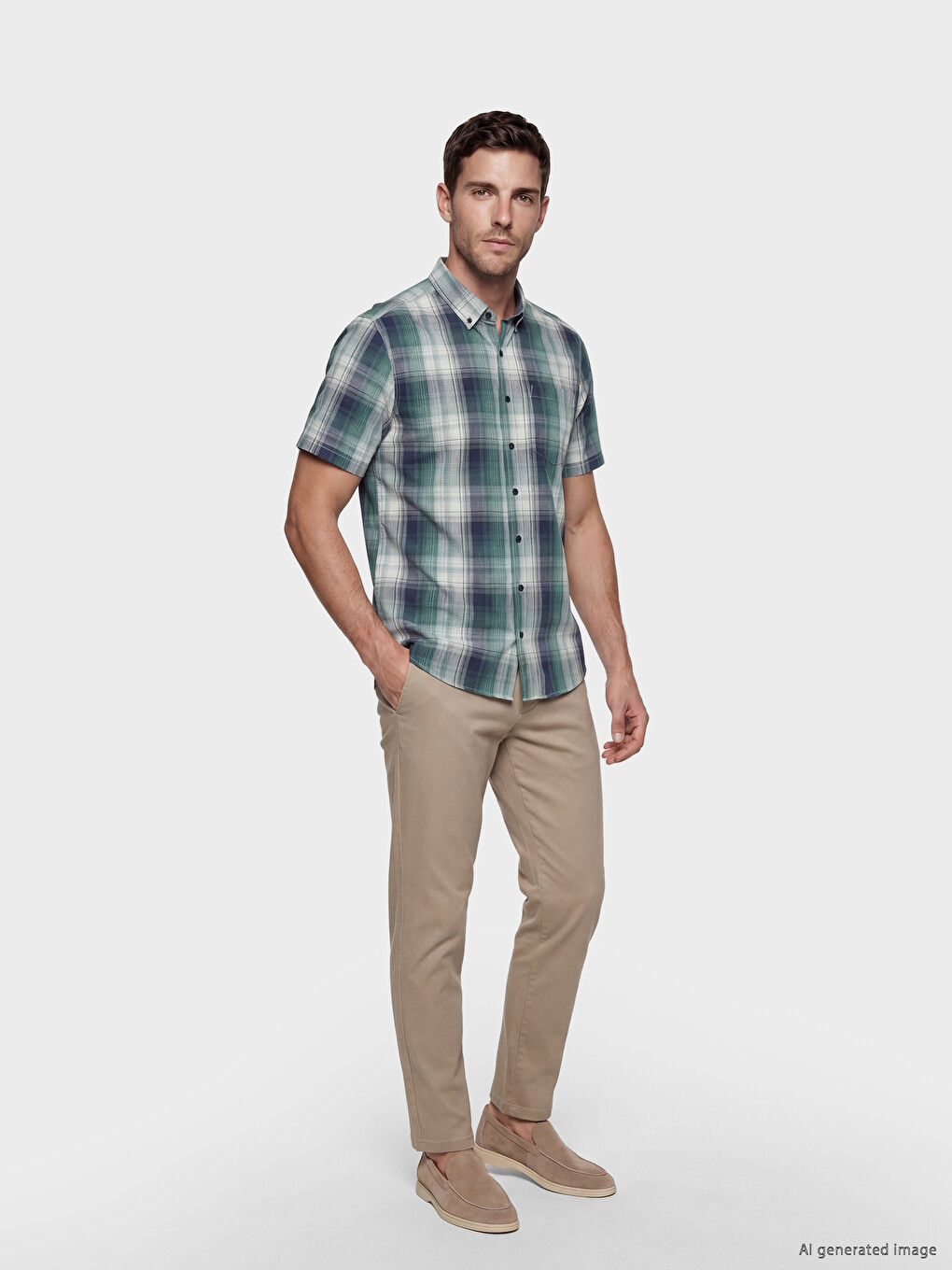 Regular Fit karirana poplin muška košulja-1