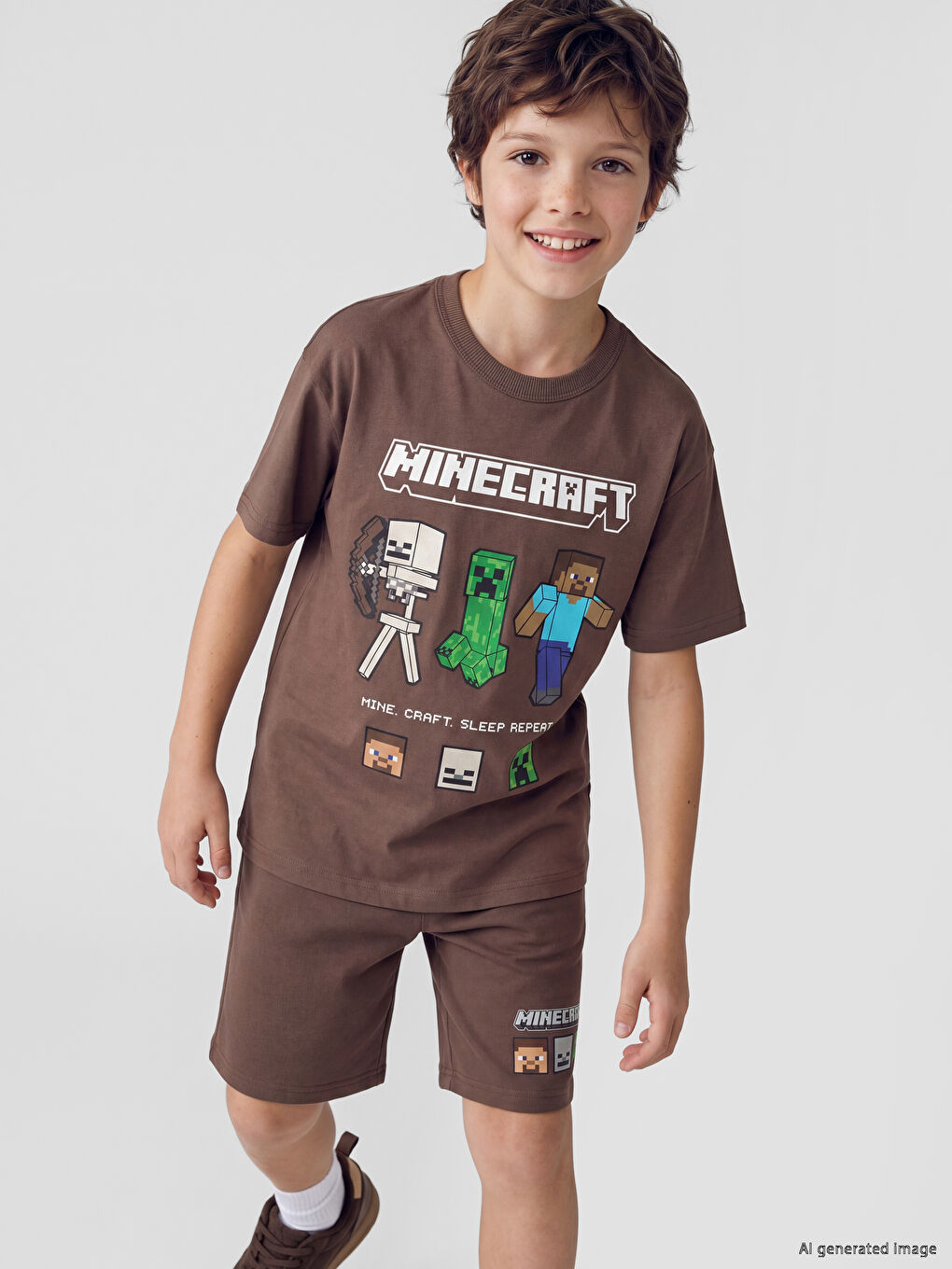 Crew Neck Minecraft Printed Boys' T-Shirt