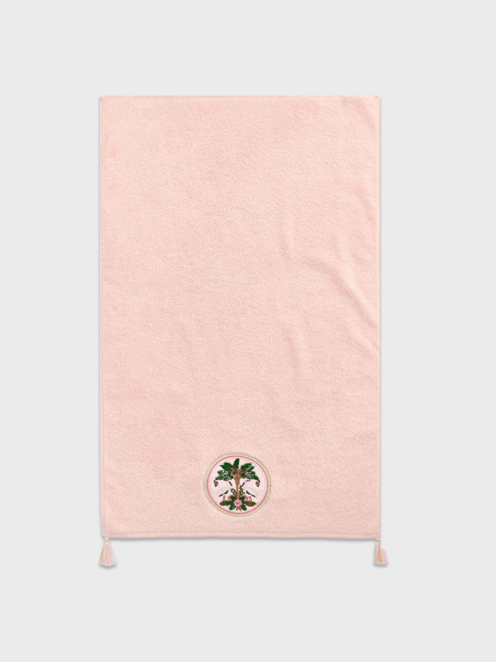 Pembe Palmiye Nakışlı Püsküllü Yüz Havlusu 50x80 cm-2