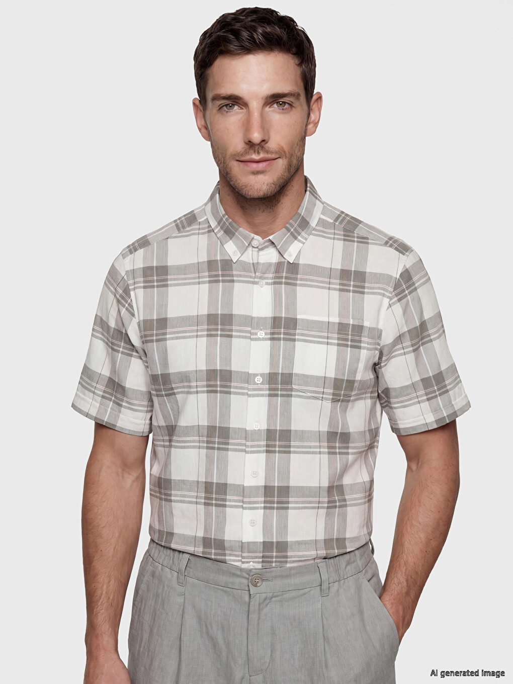 Yeşil Regular Fit Ekose Poplin Erkek Gömlek