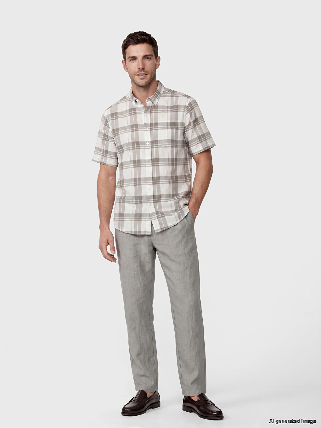 Yeşil Regular Fit Ekose Poplin Erkek Gömlek-1