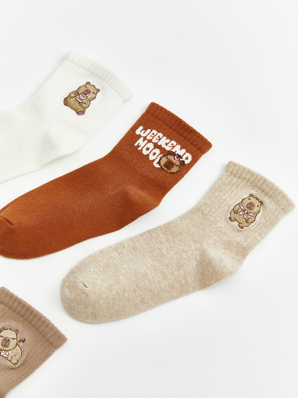 Kahverengi Nakışlı Kız Çocuk Soket Çorap 5'li-2