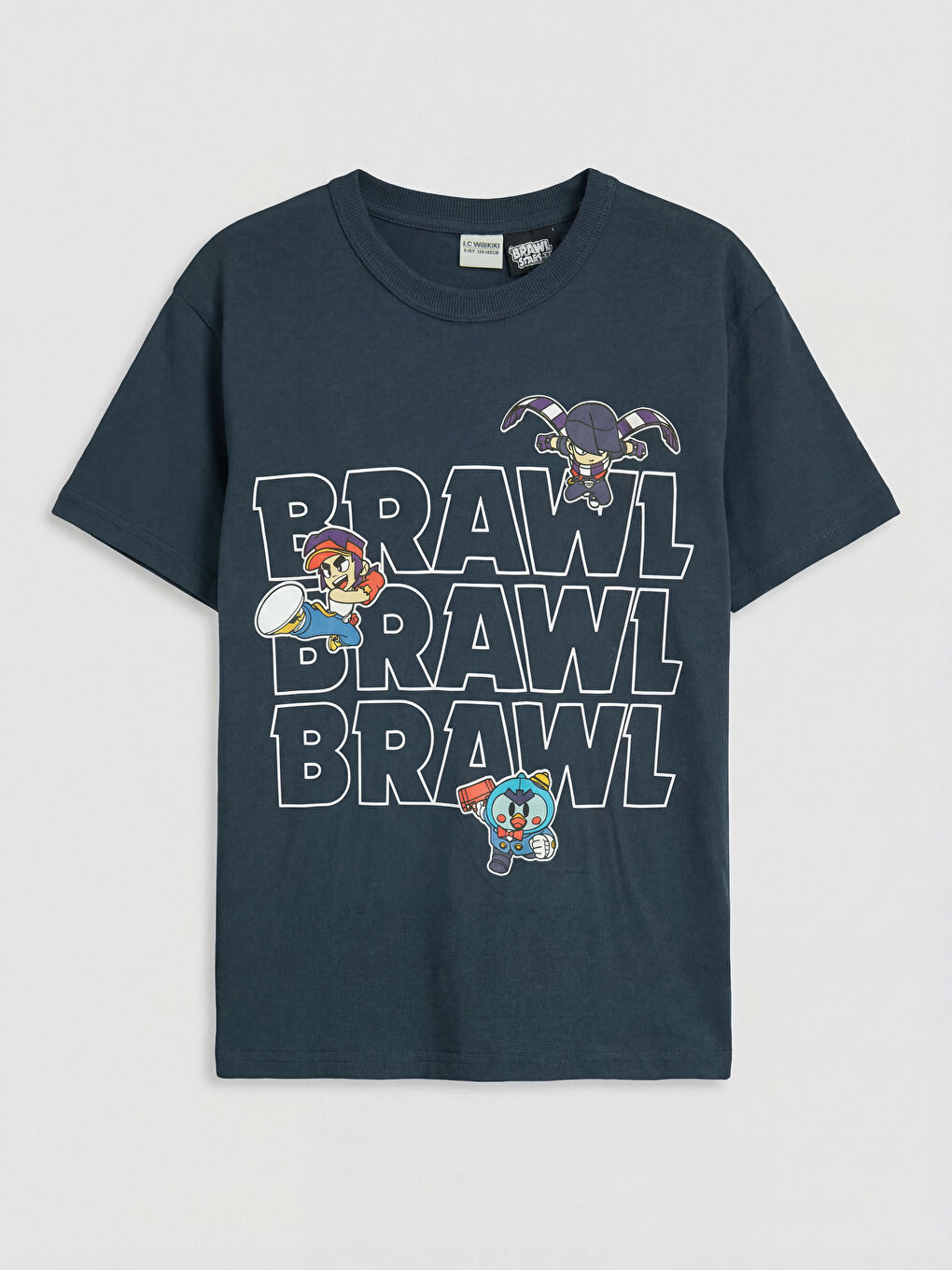 Lacivert Bisiklet Yaka Brawl Stars Baskılı Erkek Çocuk Tişört