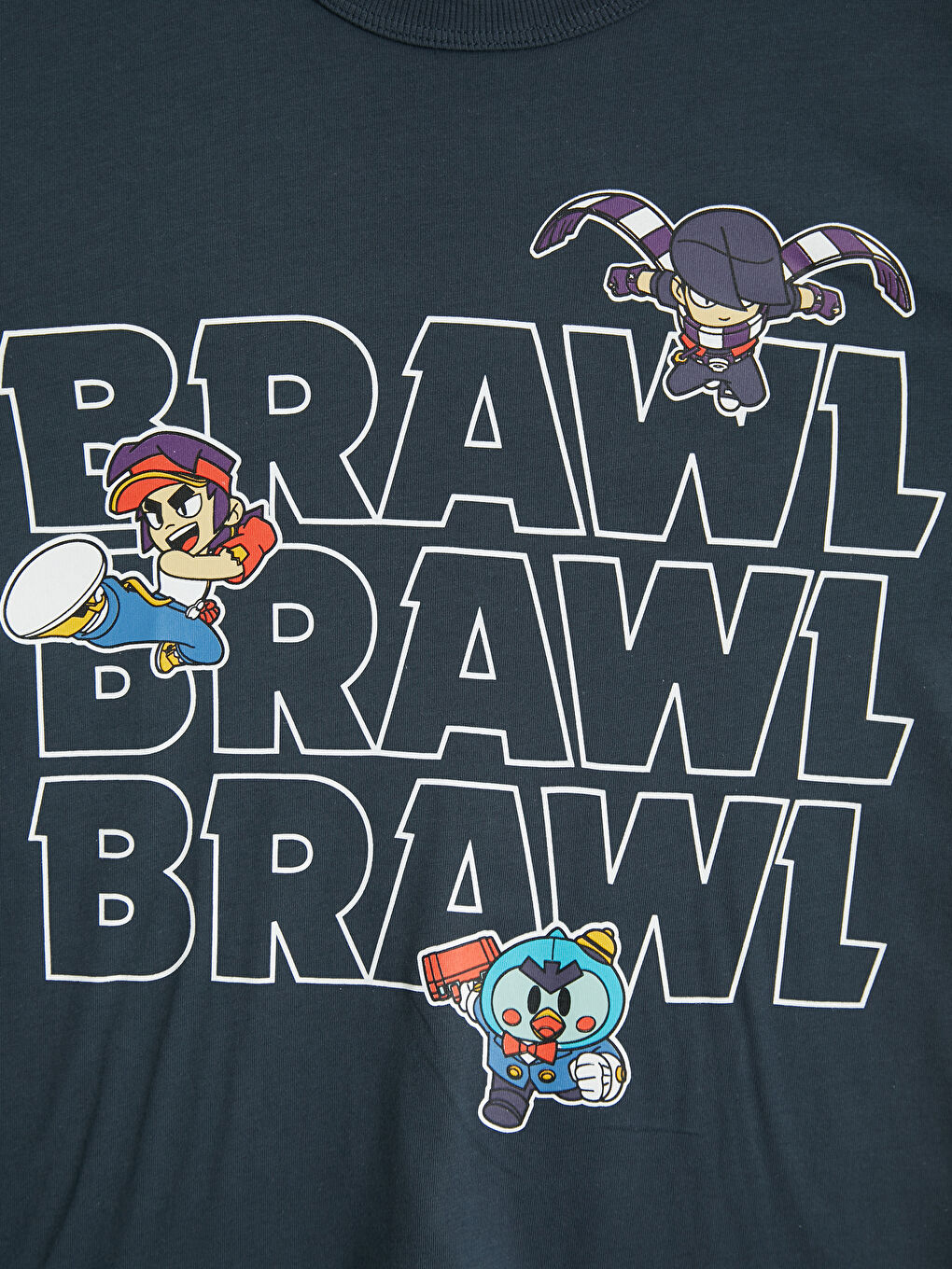 Lacivert Bisiklet Yaka Brawl Stars Baskılı Erkek Çocuk Tişört-2