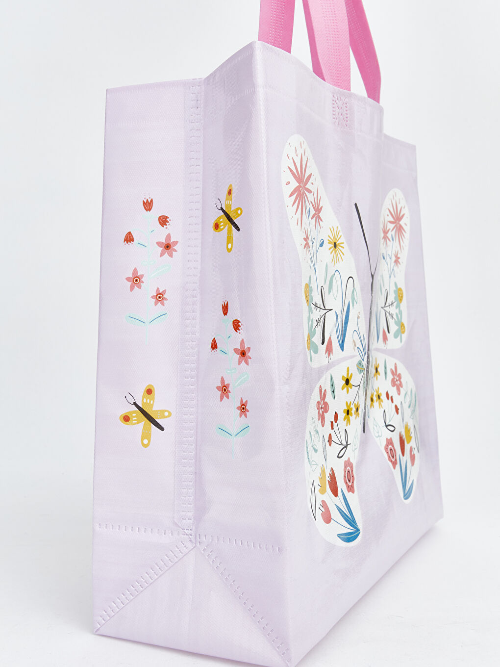 Karışık Kelebek ve Çiçek Baskılı Alışveriş Çantası-2