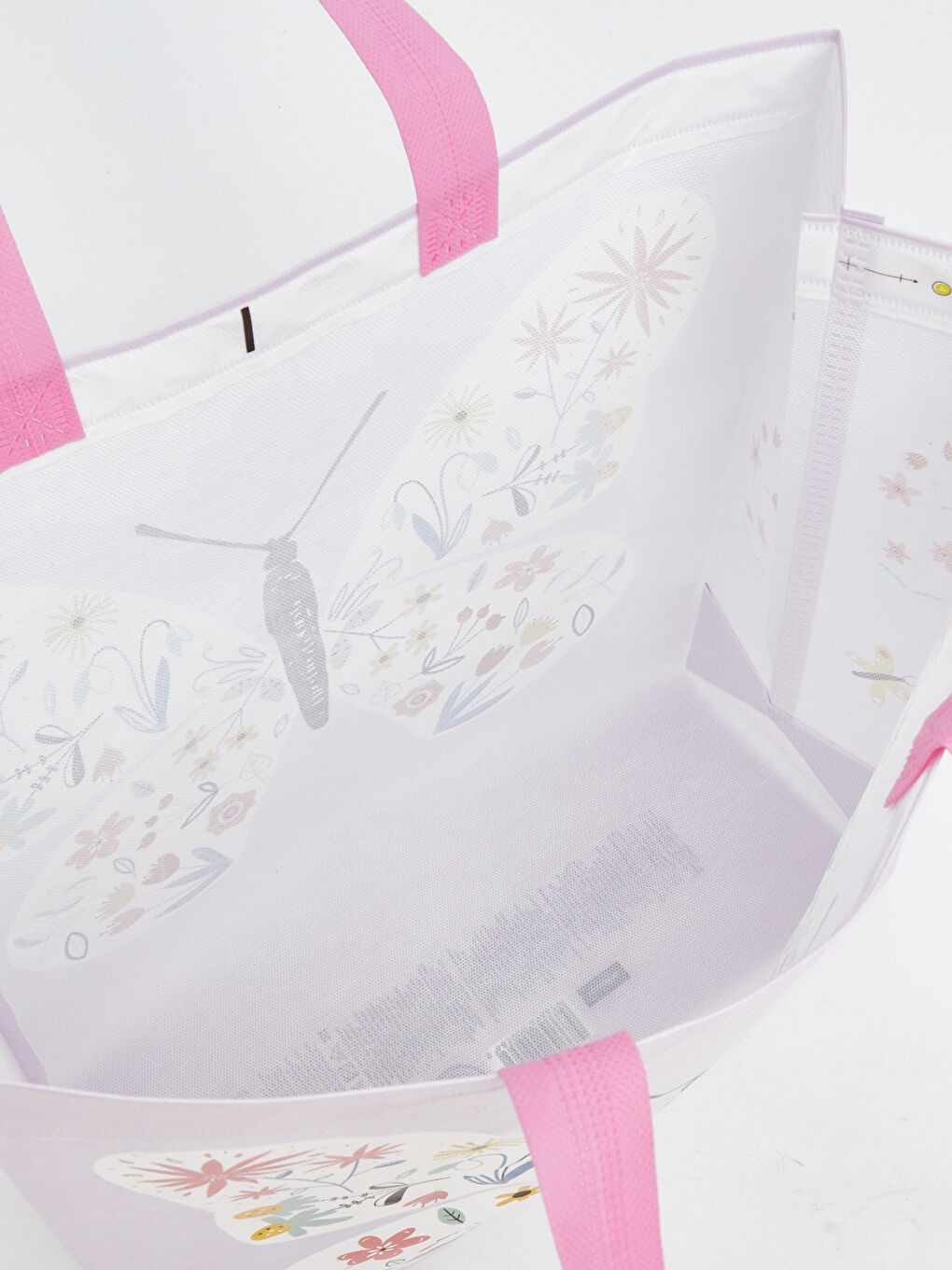 Karışık Kelebek ve Çiçek Baskılı Alışveriş Çantası-3