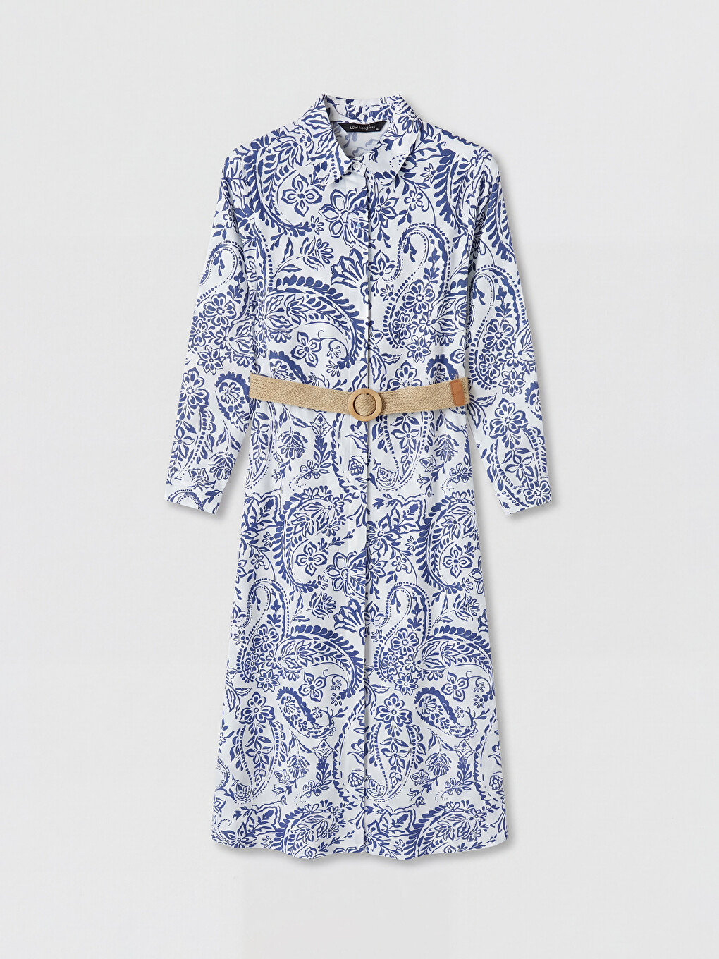 Waist Belted Patterned Shirt Dress-4