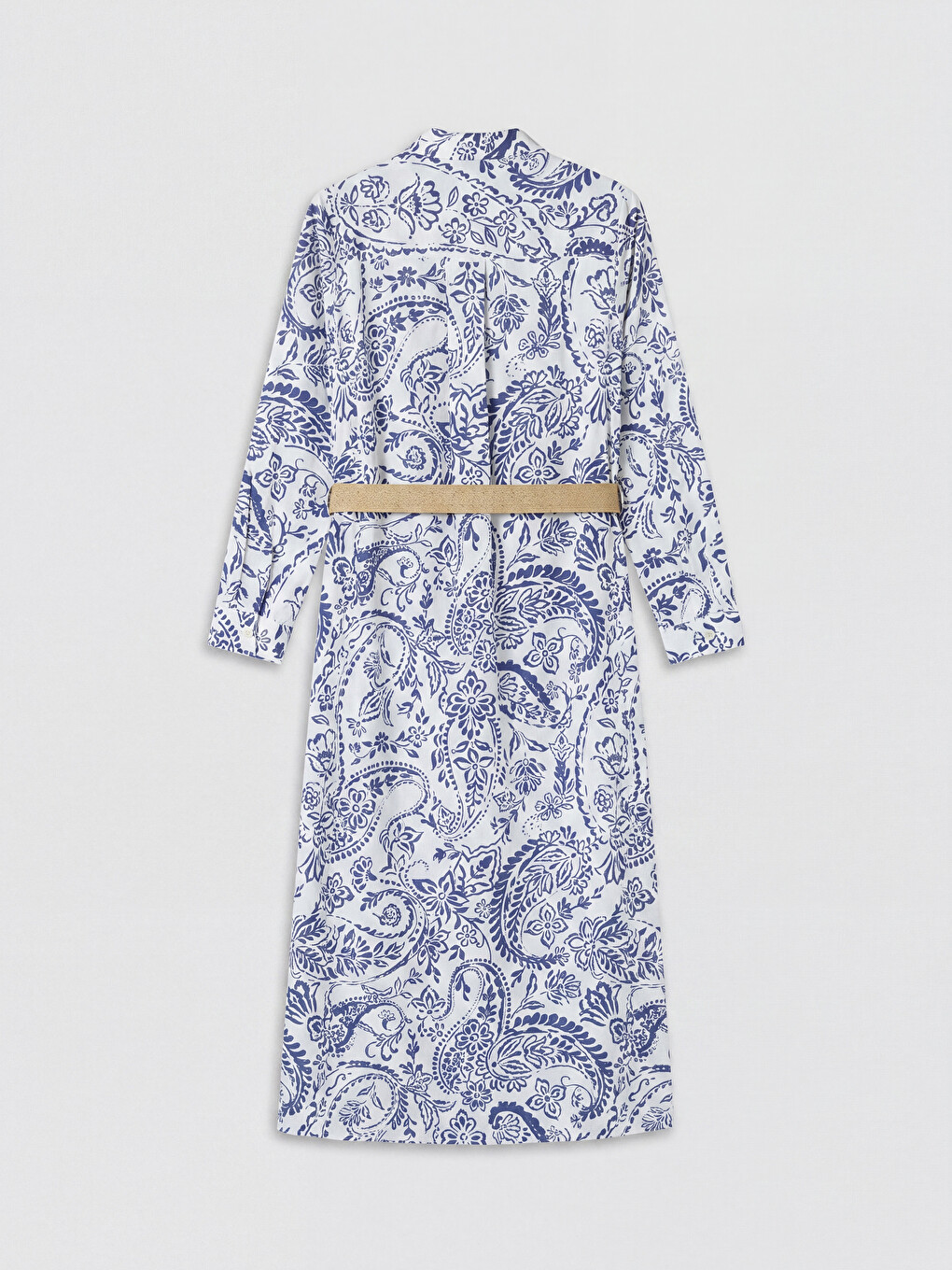 Waist Belted Patterned Shirt Dress-5